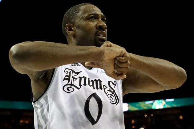 CHARLOTTE, NORTH CAROLINA - JUNE 29: Gilbert Arenas #0 of Enemies reacts against Ball Hogs during week two of the BIG3 three on three basketball league at Spectrum Center on June 29, 2019 in Charlotte, North Carolina. (Photo by Streeter Lecka/BIG3/Getty Images)
