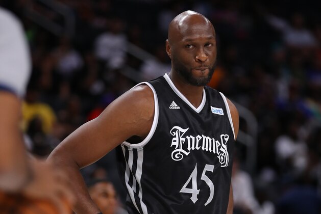 DETROIT, MI - JUNE 22: Lamar Odom #45 of Enemies looks on during week one of the BIG3 three on three basketball league at Little Caesars Arena on June 22, 2019 in Detroit, Michigan. (Photo by Gregory Shamus/Big3/Getty Images)
