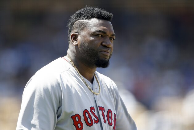 Boston Red Sox's David Ortiz after striking out against the Los Angeles Dodgers during the sixth inning of a baseball game in Los Angeles, Saturday, Aug. 6, 2016. (AP Photo/Alex Gallardo)