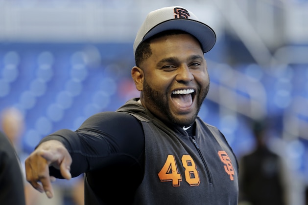 San Francisco Giants' Pablo Sandoval (48) takes batting practice before a baseball game against the Miami Marlins, Tuesday, May 28, 2019, in Miami. (AP Photo/Lynne Sladky)