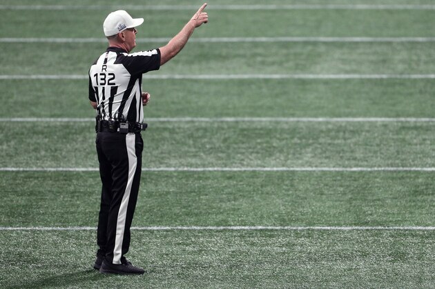 ATLANTA, GEORGIA - FEBRUARY 03: Referee John Parry #132 makes a call in the second half between the New England Patriots and the Los Angeles Rams during Super Bowl LIII at Mercedes-Benz Stadium on February 03, 2019 in Atlanta, Georgia. (Photo by Patrick Smith/Getty Images)