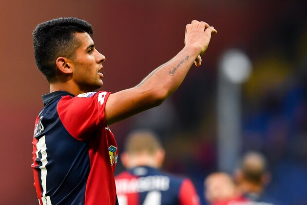 GENOA, ITALY - OCTOBER 28: Cristian Romero of Genoa celebrates after scoring a goal during the Serie A match between Genoa CFC and Udinese at Stadio Luigi Ferraris on October 28, 2018 in Genoa, Italy. (Photo by Paolo Rattini/Getty Images)