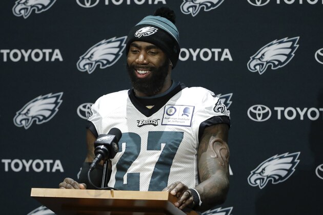 Philadelphia Eagles' Malcolm Jenkins speaks during a news conference at the team's NFL football training facility in Philadelphia, Thursday, Jan. 18, 2018. (AP Photo/Matt Rourke)
