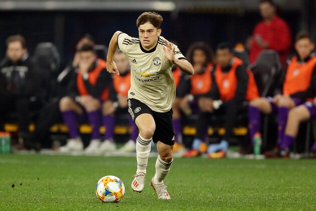 PERTH, AUSTRALIA - JULY 13:  Daniel James of Manchester United looks to pass the ball during the match between the Perth Glory and Manchester United at Optus Stadium on July 13, 2019 in Perth, Australia. (Photo by Will Russell/Getty Images)