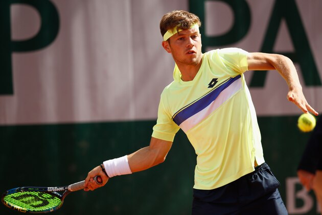 PARIS, FRANCE - JUNE 04:  Simon Carr of Ireland in action during the boys singles first round match against Vasil Kirkov of The United States on day eight of the 2017 French Open at Roland Garros on June 4, 2017 in Paris, France.  (Photo by Adam Pretty/Getty Images)