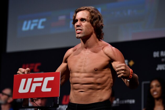 SACRAMENTO, CALIFORNIA - JULY 12:  Urijah Faber poses on the scale during the UFC Fight Night weigh-ins at Golden 1 Center on July 12, 2019 in Sacramento, California. (Photo by Jeff Bottari/Zuffa LLC/Zuffa LLC via Getty Images)