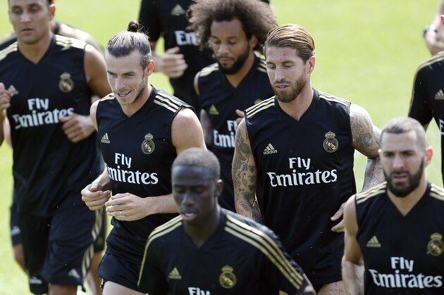 MONTREAL, CANADA - JULY 10: Sergio Ramos of Real Madrid and Gareth Bale of Real Madrid smile during the Real Madrid Pre-Season Training Camp on July 10, 2019 in Montreal, Canada. (Photo by TF-Images/Getty Images)