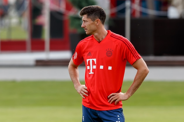 MUNICH, GERMANY - JULY 12: Robert Lewandowski of FC Bayern Muenchen looks on during a training session on July 12, 2019 in Munich, Germany. (Photo by TF-Images/Getty Images)