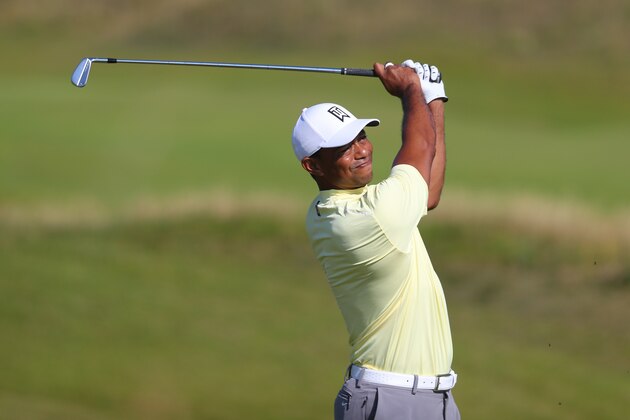 PORTRUSH, NORTHERN IRELAND - JULY 15:  Tiger Woods of the United States plays a shot during a practice round prior to the 148th Open Championship held on the Dunluce Links at Royal Portrush Golf Club on July 15, 2019 in Portrush, United Kingdom. (Photo by Francois Nel/Getty Images)