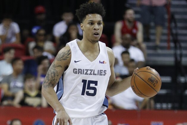 Memphis Grizzlies' Brandon Clarke plays against the Boston Celtics in an NBA summer league basketball game Thursday, July 11, 2019, in Las Vegas. (AP Photo/John Locher)
