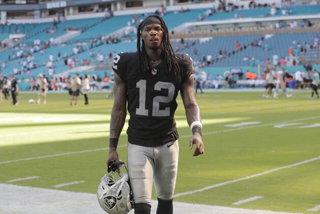 Oakland Raiders wide receiver Martavis Bryant walks off the field after an NFL football game against the Miami Dolphins, Sunday, Sept. 23, 2018 in Miami Gardens, Fla. The Dolphins defeated the Raiders 28-20. (AP Photo/Lynne Sladky)