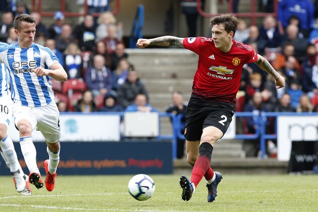 HUDDERSFIELD, ENGLAND - MAY 05: Victor Lindelof of Manchester United during the Premier League match between Huddersfield Town and Manchester United at John Smith's Stadium on May 05, 2019 in Huddersfield, United Kingdom. (Photo by Ben Early/Getty Images)