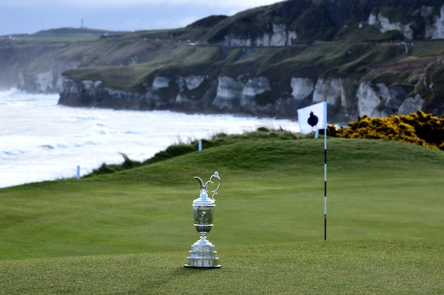 PORTRUSH, NORTHERN IRELAND - APRIL 2: The Claret Jug is pictured at Royal Portrush Golf Club during a media event on April 2, 2019 in Portrush, Northern Ireland. The Open Championship returns to Royal Portrush for the first time since 1951 this summer between 18-21 of July. (Photo by Charles McQuillan/Getty Images)
