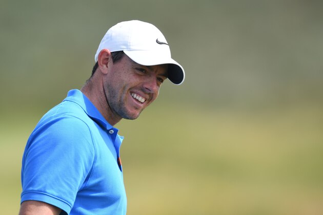 Northern Ireland's Rory McIlroy practices during the 148th Open golf Championship at Royal Portrush golf club in Northern Ireland on July 16, 2019. (Photo by Glyn KIRK / AFP) / RESTRICTED TO EDITORIAL USE        (Photo credit should read GLYN KIRK/AFP/Getty Images)