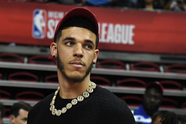 LAS VEGAS, NEVADA - JULY 05:  NBA player Lonzo Ball attends a game between the Chicago Bulls and the Los Angeles Lakers during the 2019 NBA Summer League at the Thomas & Mack Center on July 5, 2019 in Las Vegas, Nevada. NOTE TO USER: User expressly acknowledges and agrees that, by downloading and or using this photograph, User is consenting to the terms and conditions of the Getty Images License Agreement.  (Photo by Ethan Miller/Getty Images)