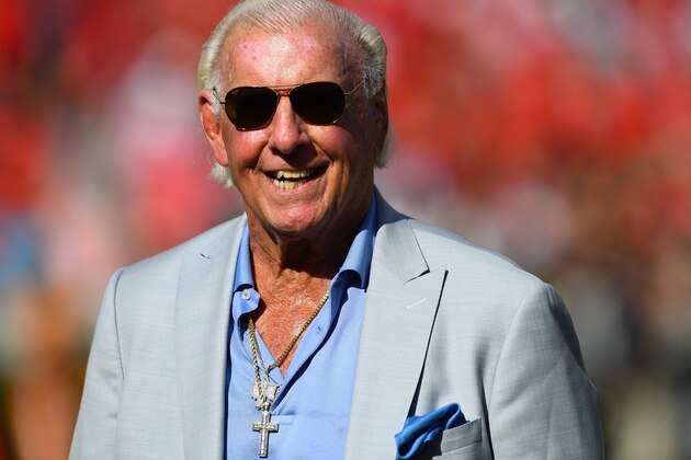 ATHENS, GA - SEPTEMBER 29: Rick Flair during the game between the Georgia Bulldogs and the Tennessee Volunteers on September 29, 2018 at Sanford Stadium in Athens, Georgia. (Photo by Scott Cunningham/Getty Images)