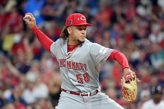CLEVELAND, OHIO - JULY 09: Luis Castillo #58 of the Cincinnati Reds and the National League pitches against the American League during the 2019 MLB All-Star Game, presented by Mastercard at Progressive Field on July 09, 2019 in Cleveland, Ohio. (Photo by Jason Miller/Getty Images)