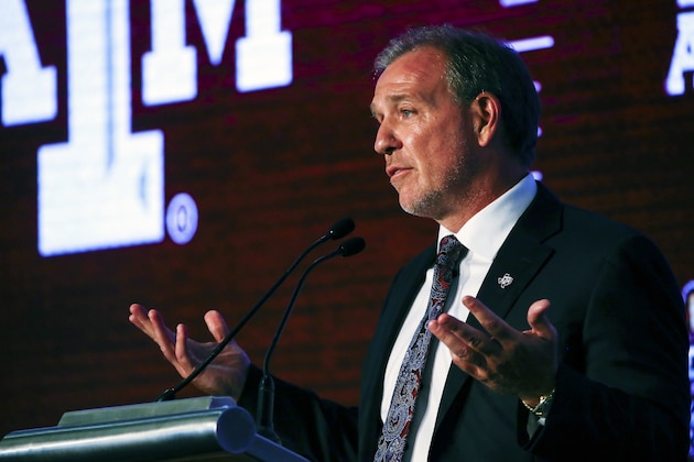 Texas A&M head coach Jimbo Fisher speaks during the NCAA college football Southeastern Conference Media Days, Tuesday, July 16, 2019, in Hoover, Ala. (AP Photo/Butch Dill)