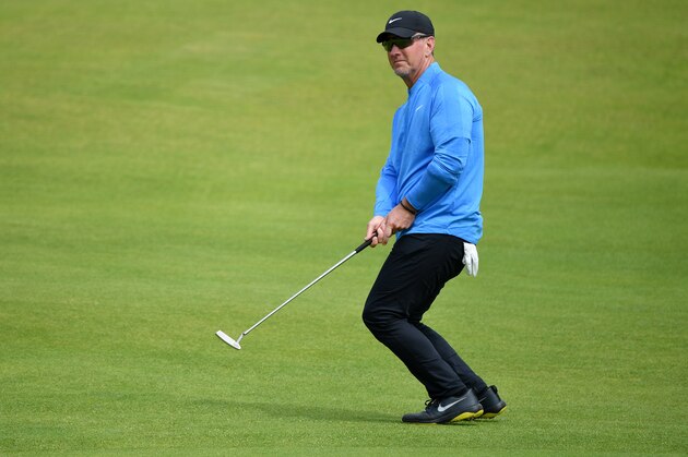 PORTRUSH, NORTHERN IRELAND - JULY 18: David Duval of the United States looks on with his caddie as he lines up a putt during the first round of the 148th Open Championship held on the Dunluce Links at Royal Portrush Golf Club on July 18, 2019 in Portrush, United Kingdom. (Photo by Stuart Franklin/Getty Images)