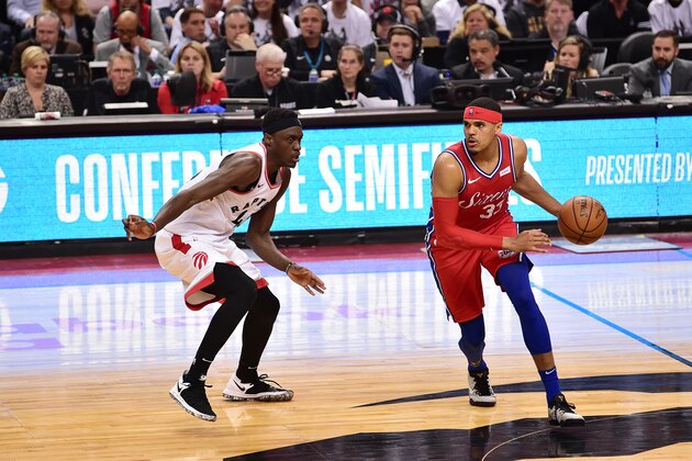 TORONTO, CANADA - MAY 12: Tobias Harris #33 of the Philadelphia 76ers handles the ball against the Toronto Raptors during Game Seven of the Eastern Conference Semi-Finals of the 2019 NBA Playoffs on May 12, 2019 at the Scotiabank Arena in Toronto, Ontario, Canada.  NOTE TO USER: User expressly acknowledges and agrees that, by downloading and or using this Photograph, user is consenting to the terms and conditions of the Getty Images License Agreement.  Mandatory Copyright Notice: Copyright 2019 NBAE (Photo by David Dow/NBAE via Getty Images)