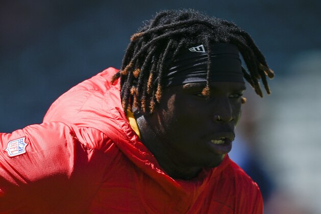 Kansas City Chiefs wide receiver Tyreek Hill warms up prior to an NFL football game against the Los Angeles Chargers in Carson, Calif., Sunday, Sept. 9, 2018. (AP Photo/Kelvin Kuo)
