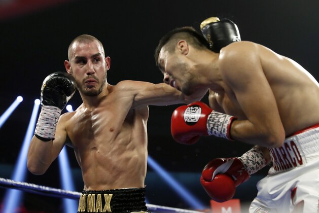 LAS VEGAS, NV - OCTOBER 20: Maxim Dadashev (L) of Russia battles with Antonio de Marco of Mexico during a super lightweight bout at Park Theater at Monte Carlo Resort and Casino in Las Vegas on October 20, 2018 in Las Vegas, Nevada. Dadashev won by unanimous decision. (Photo by Steve Marcus/Getty Images)