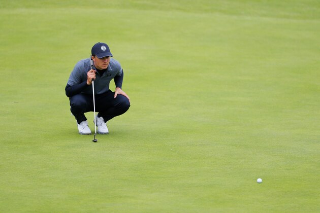 PORTRUSH, NORTHERN IRELAND - JULY 19: Jordan Spieth of the United States lines up a putt on the 18th green during the second round of the 148th Open Championship held on the Dunluce Links at Royal Portrush Golf Club on July 19, 2019 in Portrush, United Kingdom. (Photo by Kevin C. Cox/Getty Images)