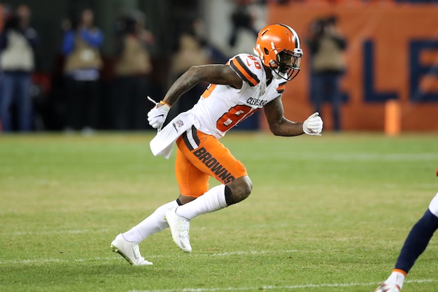 DENVER, CO - DECEMBER 15:  Jarvis Landry #80 of the Cleveland Browns looks on during the game against the Denver Broncos at Broncos Stadium at Mile High on December 15, 2018 in Denver, Colorado.  The Browns defeated the Broncos 17-16.  (Photo by Rob Leiter via Getty Images)