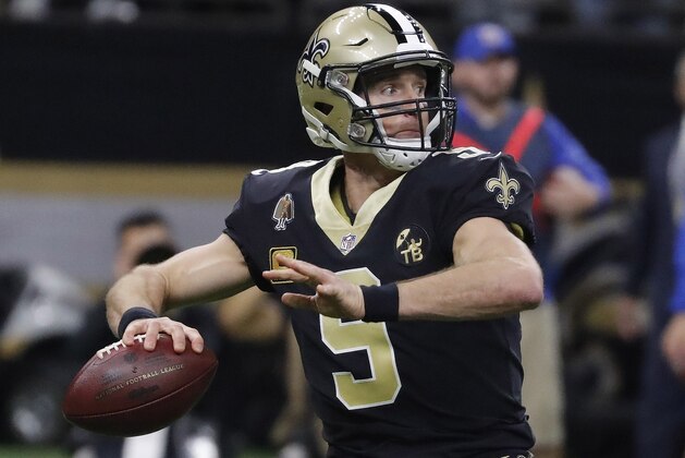 New Orleans Saints' Drew Brees throws during the first half the NFL football NFC championship game against the Los Angeles Rams, Sunday, Jan. 20, 2019, in New Orleans. (AP Photo/John Bazemore)