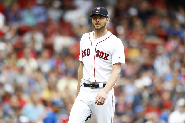BOSTON, MASSACHUSETTS - JULY 18: Starting pitcher Chris Sale #41 of the Boston Red Sox walks of the mound at the top of the fifth inning of the game against the Toronto Blue Jays at Fenway Park on July 18, 2019 in Boston, Massachusetts. (Photo by Omar Rawlings/Getty Images)