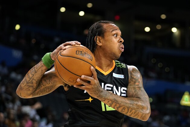 OKLAHOMA CITY, OKLAHOMA - JULY 21: Shannon Brown #12 of the Aliens has possession against the Ghost Ballers during week five of the BIG3 three on three basketball league at Chesapeake Energy Arena on July 21, 2019 in Oklahoma City, Oklahoma. (Photo by Cooper Neill/BIG3/Getty Images)