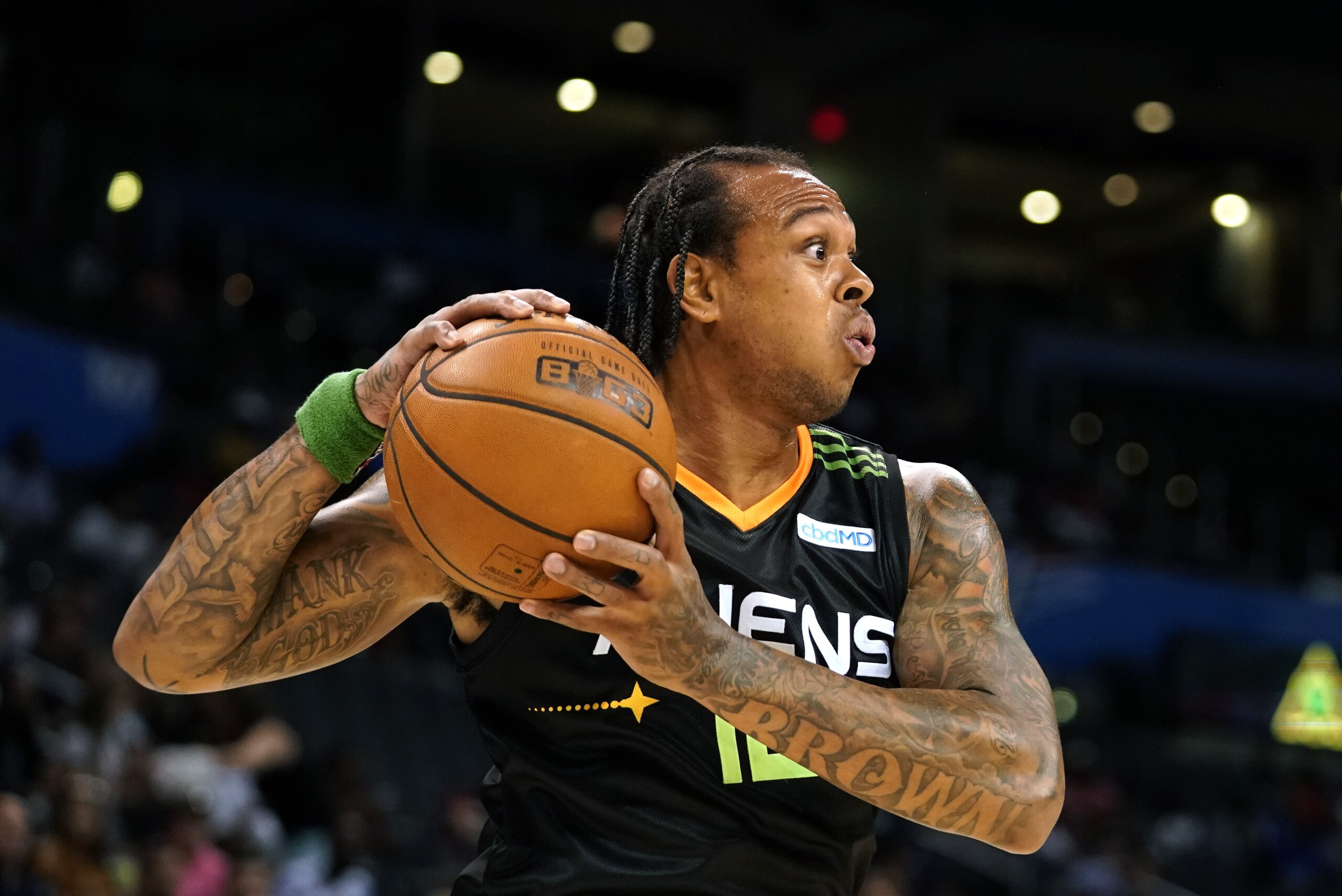 OKLAHOMA CITY, OKLAHOMA - JULY 21: Shannon Brown #12 of the Aliens has possession against the Ghost Ballers during week five of the BIG3 three on three basketball league at Chesapeake Energy Arena on July 21, 2019 in Oklahoma City, Oklahoma. (Photo by Cooper Neill/BIG3/Getty Images) OKLAHOMA CITY, OKLAHOMA - JULY 21: Shannon Brown #12 of the Aliens has possession against the Ghost Ballers during week five of the BIG3 three on three basketball league at Chesapeake Energy Arena on July 21, 2019 in Oklahoma City, Oklahoma. (Photo by Cooper Neill/BIG3/Getty Images)