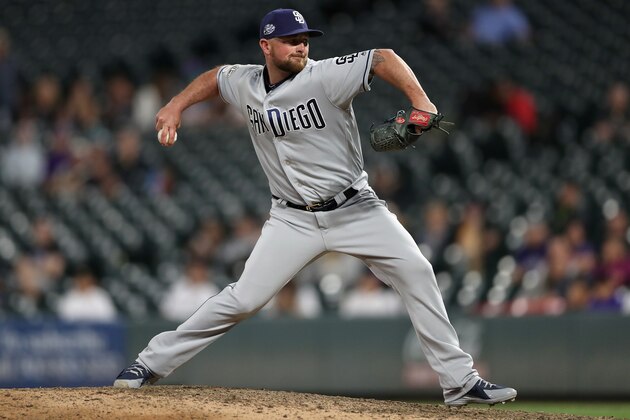 DENVER, COLORADO - JUNE 14: Pitcher Kirby Yates #39 of the San Diego Padres throws in the 12th inning against the Colorado Rockies at Coors Field on June 14, 2019 in Denver, Colorado. (Photo by Matthew Stockman/Getty Images) DENVER, COLORADO - JUNE 14: Pitcher Kirby Yates #39 of the San Diego Padres throws in the 12th inning against the Colorado Rockies at Coors Field on June 14, 2019 in Denver, Colorado. (Photo by Matthew Stockman/Getty Images)