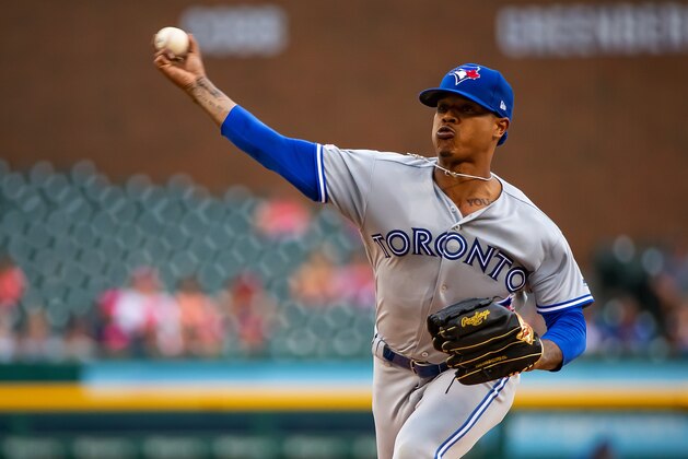 DETROIT, MI - JULY 19: Starting pitcher Marcus Stroman #6 of the Toronto Blue Jays pitches in the first inning against the Detroit Tigers during a MLB game at Comerica Park on July 19, 2019 in Detroit, Michigan. (Photo by Dave Reginek/Getty Images)
