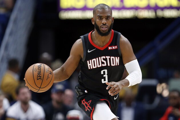 Houston Rockets guard Chris Paul (3) during the first half of an NBA basketball game in New Orleans, Sunday, March 24, 2019. (AP Photo/Tyler Kaufman)