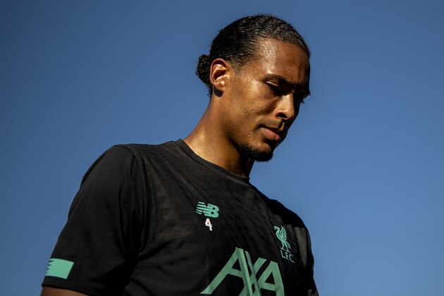 BOSTON, MA - JULY 21: Virgil van Dijk #4 of Liverpool looks on before a pre-season friendly match against Sevilla F.C. on July 21, 2019 at Fenway Park in Boston, Massachusetts. (Photo by Billie Weiss/Boston Red Sox/Getty Images)