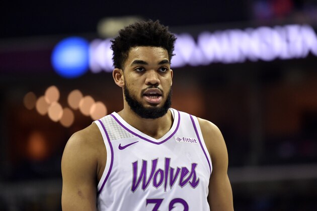 Minnesota Timberwolves center Karl-Anthony Towns plays in the first half of an NBA basketball game against the Memphis Grizzlies Saturday, March 23, 2019, in Memphis, Tenn. (AP Photo/Brandon Dill) Minnesota Timberwolves center Karl-Anthony Towns plays in the first half of an NBA basketball game against the Memphis Grizzlies Saturday, March 23, 2019, in Memphis, Tenn. (AP Photo/Brandon Dill)