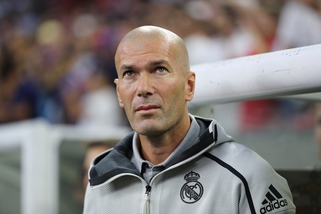HOUSTON, TX - JULY 20: Zinedine Zidane the head coach / manager of Real Madrid during the 2019 International Champions Cup match between FC Bayern Munich and  Real Madrid  at NRG Stadium on July 20, 2019 in Houston, Texas. (Photo by Matthew Ashton - AMA/Getty Images)