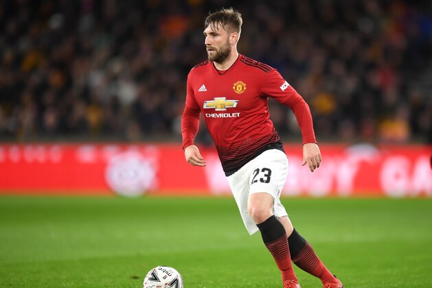 WOLVERHAMPTON, ENGLAND - MARCH 16: Luke Shaw of Manchester United in action during the FA Cup Quarter Final match between Wolverhampton Wanderers and Manchester United at Molineux on March 16, 2019 in Wolverhampton, England. (Photo by Michael Regan/Getty Images)