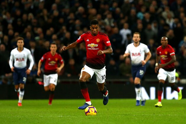 LONDON, ENGLAND - JANUARY 13: Marcus Rashford of Manchester United runs with the ball during the Premier League match between Manchester United and Tottenham Hotspur at Wembley Stadium on January 13, 2019 in London, United Kingdom. (Photo by Chloe Knott - Danehouse/Getty Images)