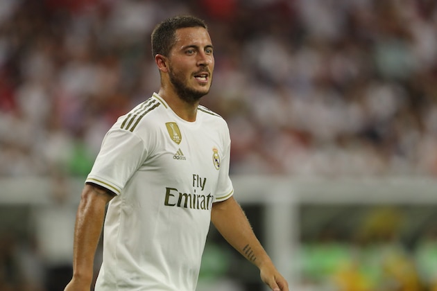 HOUSTON, TX - JULY 20: Eden Hazard of Real Madrid during the 2019 International Champions Cup match between FC Bayern Munich and  Real Madrid  at NRG Stadium on July 20, 2019 in Houston, Texas. (Photo by Matthew Ashton - AMA/Getty Images)