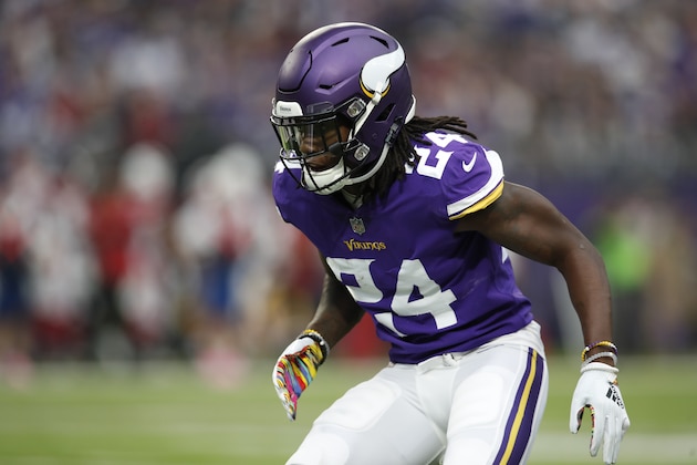 Minnesota Vikings defensive back Holton Hill (24) lines up against the Arizona Cardinals during an NFL football game, Sunday, Oct. 14, 2018, in Minneapolis. The Vikings won 27-17. (Jeff Haynes/AP Images for Panini)