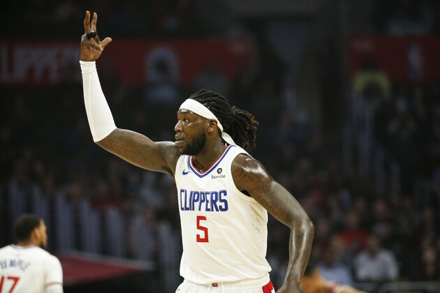 Los Angeles Clippers' Montrezl Harrell (5) celebrates during an NBA basketball game between Los Angeles Clippers and Portland Trail Blazers, Tuesday, March 12, 2019, in Los Angeles. (AP Photo/Ringo H.W. Chiu)