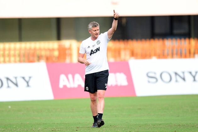 SHANGHAI, CHINA - JULY 24: Manager Ole Gunnar Solskjaer of Manchester United gives instruction during the Manchester United official training/press conference at the Shanghai Yuanshen Stadium on July 24, 2019 in Shanghai, China. (Photo by Di Yin//International Champions Cup/Getty Images)