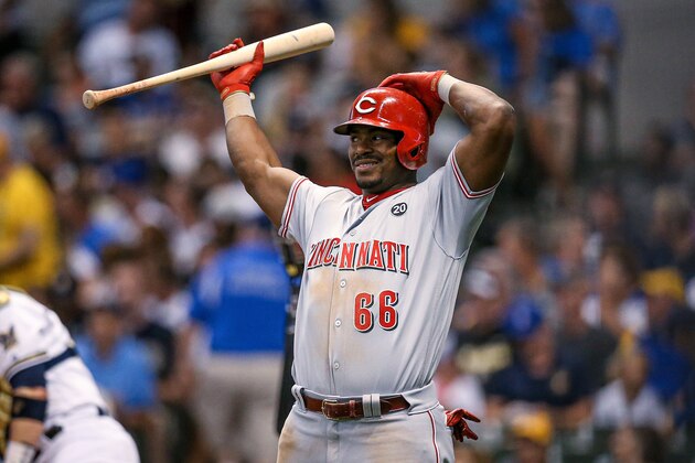 MILWAUKEE, WISCONSIN - JULY 22:  Yasiel Puig #66 of the Cincinnati Reds bats at Miller Park on July 22, 2019 in Milwaukee, Wisconsin. (Photo by Dylan Buell/Getty Images)