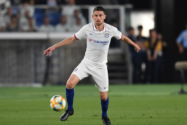 YOKOHAMA, JAPAN - JULY 19: Jorginho of Chelsea in action during the preseason friendly match between Kawasaki Frontale and Chelsea at Nissan Stadium on July 19, 2019 in Yokohama, Kanagawa, Japan. (Photo by Masashi Hara/Getty Images)