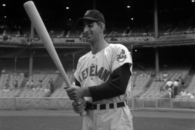 NEW YORK - JUNE 25, 1957:  Pitcher Don Mossi #12 of the Cleveland Indians checks out a bat before stepping into the batting cage prior to a game on June 25, 1957 against the New York Yankees at Yankee Stadium in New York, New York. (Photo by: Kidwiler Collection/Diamond Images/Getty Images)