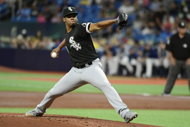 ST. PETERSBURG, FLORIDA - JULY 19: Reynaldo Lopez #40 of the Chicago White Sox delivers a pitch to the Tampa Bay Rays during the first inning of a baseball game at Tropicana Field on July 19, 2019 in St. Petersburg, Florida. (Photo by Julio Aguilar/Getty Images)