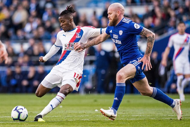 CARDIFF, WALES - MAY 04: Wilfried Zaha of Crystal Palace scoring goal during the Premier League match between Cardiff City and Crystal Palace at Cardiff City Stadium on May 4, 2019 in Cardiff, United Kingdom. (Photo by Sebastian Frej/MB Media/Getty Images)