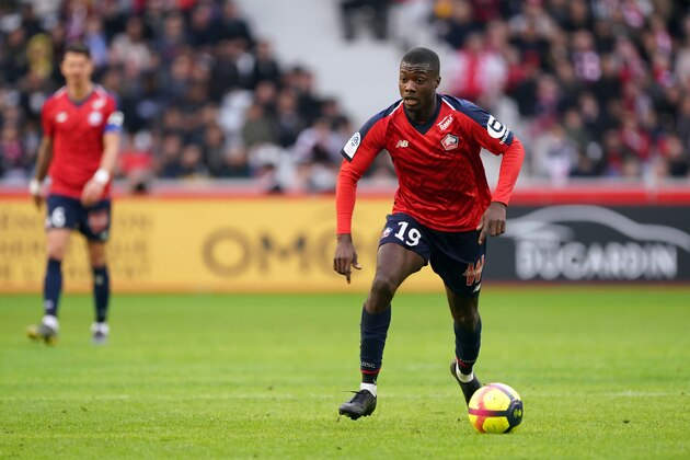 LILLE, FRANCE - FEBRUARY 17: Lille's Nicolas Pepe in action during the Ligue 1 match between Lille and Montpellier at Stade Pierre Mauroy on February 17, 2019 in Lille, France. (Photo by Sylvain Lefevre/Getty Images)